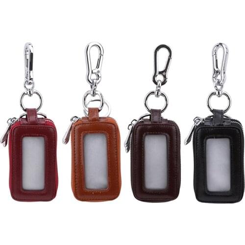 1PCS Double Zipper Home Key Case with Transparent Window Brand Vintage Style Car Key Holder Smart Housekeeper Cow Leather