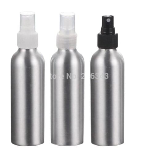 100pcs 150ml Aluminium bottle metal bottle with white/black/transparent mist sprayer pump