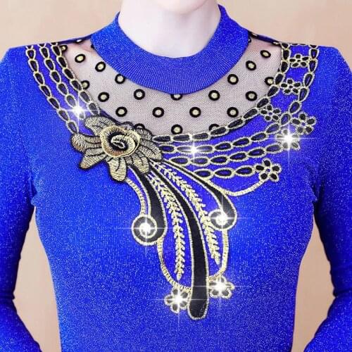 Women 2021 Autumn Winter New Fashion Shirt Female Casual Long Sleeve Embroidered Mesh Tops Ladies Elegant Slim Blouse M-4XL X192