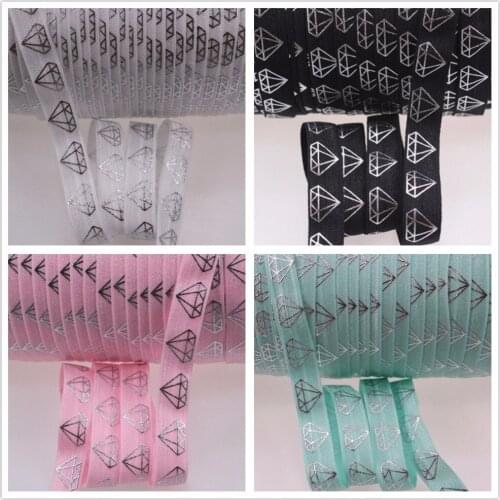 4 colors silver foil diamond print Fold Over Elastic 100 yards per lot 5/8 inch Fold Over Elastic
