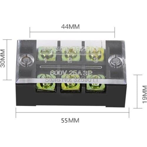 50PCS TB-2503 3 Positions Dual Rows 600V 25 A Wire Barrier Block Terminal Strip black Copper