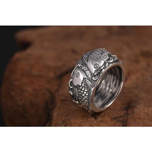 925 Sterling Silver Women Men Wide Carp Annual Surplus love gift ring Jewelry gift A1902