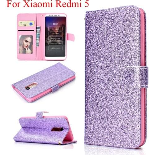 Hand string Shining Glitter Wallet Cover for Xiaomi Redmi 5 Drop Resistance Bag Shell Skin Redmi5 Anti Shock Case Capa Founda