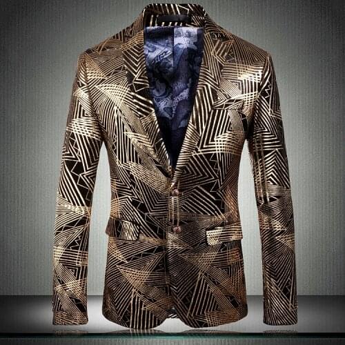 Tide Male DJ Club Gold Floral Pattern Blazer Plus Size 4XL Fashion Casual Singer Party Costume Slim Fit Suit Jacket Men