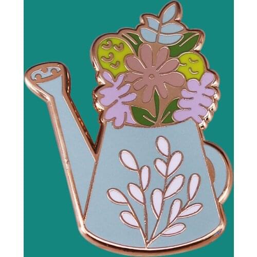 Flower Watering Kettle Enamel Pins Brooch Collecting Plant Lapel Badges Men Women Fashion Jewelry Gifts Adorn Backpack Collar