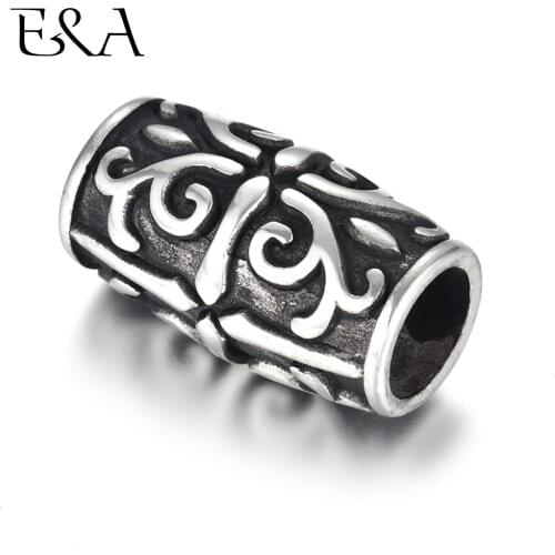 2pcs Stainless Steel Tube Beads Viking Big Large Hole 8mm Slider Charms DIY Men Leather Cord Bracelet Making Jewelry Accessories
