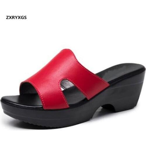 Hot 2020 New Summer Genuine Leather Slippers Woman Shoes Platform Non-slip Wedges Sandals Women Slippers Outdoor Casual Sandals