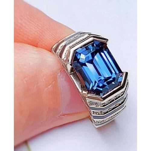 USTAR Geometric Blue Cubic Zircon Finger Rings for women men New fashion Jewelry silver color Statement Ring Female Anel