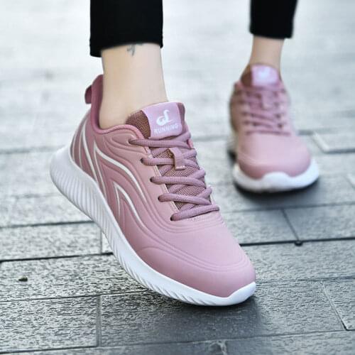 Sneakers Woman Sport Shoes Lace-Up Beginner Fashion Waterproof Flat Sneakers Women Running Shoes Casual Lady Athletic Gym Shoes