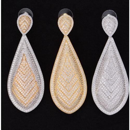 LARRAURI Full Cubic Zirconia Dangle Earring for Female Handmade Luxury Water Drop Pendant Earrings Holiday Festival Jewelry