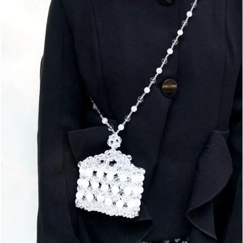 Fashion Transparent Beaded Female Bag Crystal Crown Small Box Lipstick Necklace Bag Niche Luxury Brand Designer Beaded Bag