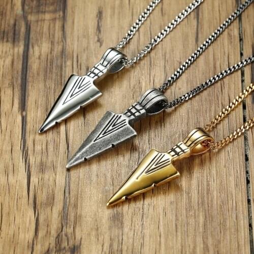 Vnox Mens Vintage Spearhead Pendant Necklace Punk Stainless Steel Determination of Spirit Tribal Adventures Male Jewelry