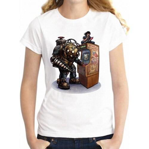 New Womens T-shirt Bioshock Big Daddy and Little Sister Gamer Nerdy Girls short sleeve tshirt Harajuku hip hop tees tops