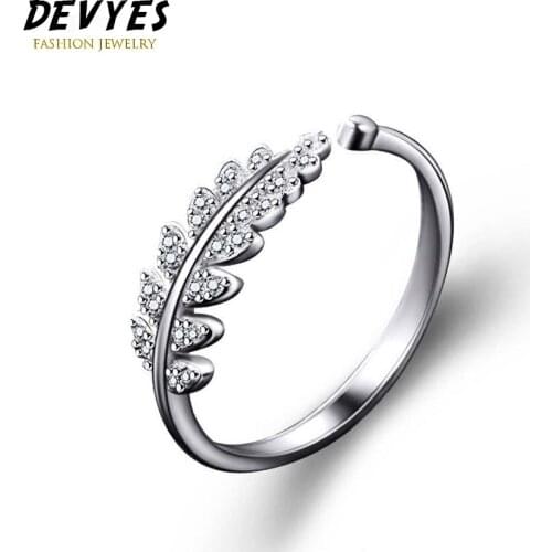 New 925 sterling silver Micro-inlaid Zircon Ring Simple Cold Wind Leaf Ring Female Opening Adjustable Personalized Jewelry
