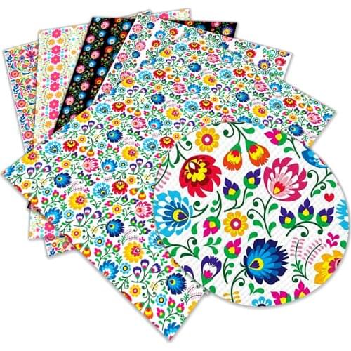 New Mexico Flower Pattern Printed Synthetic Faux Leather 30 cm x 136cm for DIY Hair Bow Decoration Crafts