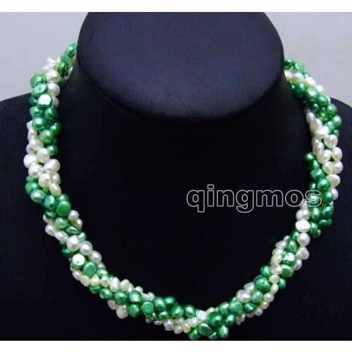 2 strands single White & Green 6mm Baroque pearl 40" necklaces combination 18" set necklace-6103 wholesale/retail Free shipping