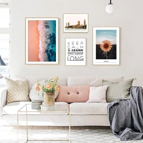 Landscape Poser Cuadro Building Flower Sea Waves Nordic Canvas Painting Print Modern Wall Art Picture For Living Room Home Decor