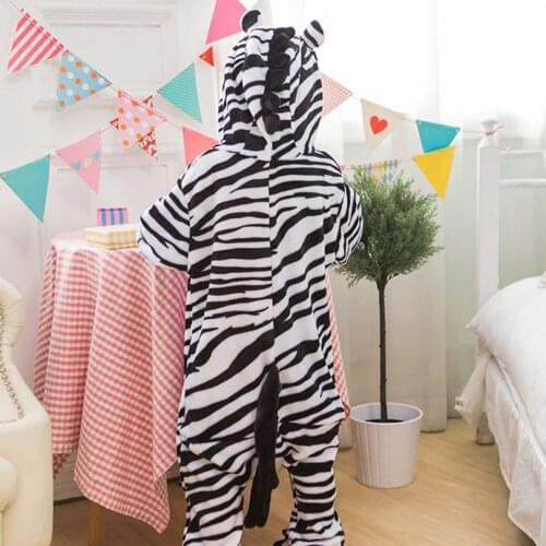 Boy Girl Children Zebra Pajamas Set Flannel Kids Animal Cartoon Cosplay Hooded Pijama infantil Kigurumi Sleepwear