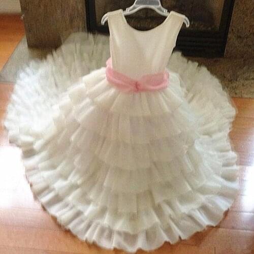 Real Picture High Quality Flower Girl Dress for Wedding O Neck Tiered Tulle Princess Birthday Dress Pageant Gowns Photoshoot