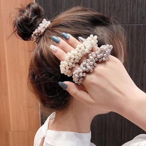 Fashion Pearl Scrunchie Women Girls Elastic Hair Rubber Bands Hair Accessories Elastic Band Hair Ring Scrunchies Ponytail Holder