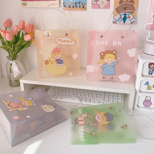 W&G 4pcs PVC Kawaii Bear Storage Bag Girl Bag Portable Shopping Bag Packaging Bag Gift Cartoon Handbag Organizer Women 2021 New