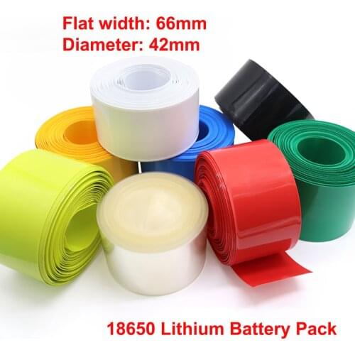 1M Width 66mm PVC Heat Shrink Tube Dia 42mm 18650 Lithium Battery Pack Wrap Cover Skin Insulated Film Protection Sleeve Sheath