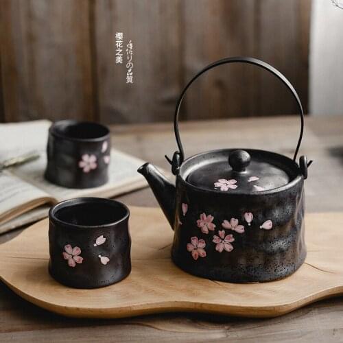 Japanese sakura cherry lantern pottery teapot ceramic teacup Kungfu tea pot cup drinking utensil hand-painted teaware