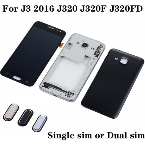 For Samsung Galaxy J3 2016 J320 J320F J320FD LCD Touch Screen Digitizer Display+Housing Middle Frame Cover+Battery Back Cover