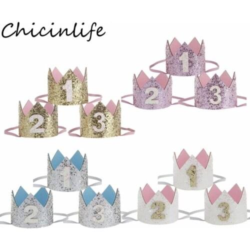 Chicinlife 1Pcs 1st 2nd 3rd Years Old Crown Headband Birthday Party Hat Boy Girl 1st Birthday Baby Shower Decoration Supplies