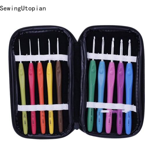 10PCS 1.5-6.0mm Crochet Hook Aluminum Ergonomic Crochet Needles with Colorful Soft Rubber Grip Cushioned Handles Needles
