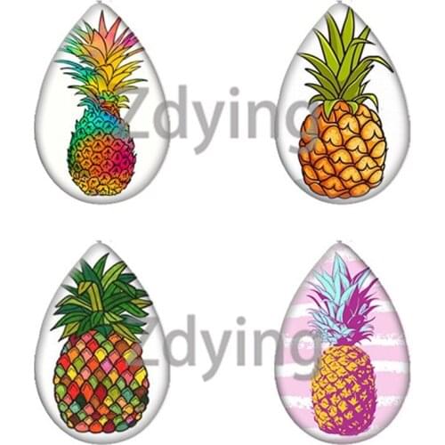 Zdying 10pcs Pineapple Leaves Water Tear Drop Shape Glass Cabochon Photo For Necklace Earrings Base Tray DIY Jewelry Findings