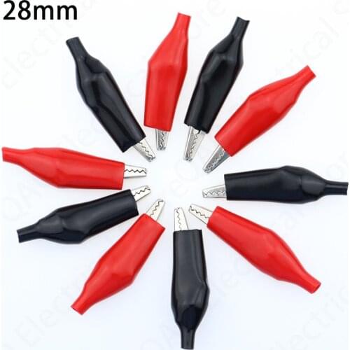 20pcs28MM Metal Alligator Clip G98 Crocodile Electrical Clamp Testing Probe Meter Black Red with Plastic Boot Car Auto Battery