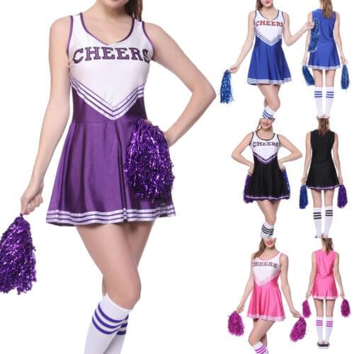 2019 High School Women Girl Cheerleader Uniform Fancy Dress Costume Outfit Pompoms