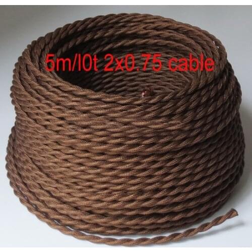 5m 2*0.75 Vintage cable Brown Twisted Cable Retro Braided Electrical Wire fabric wire DIY pendant lamp wire vintage lamp cord