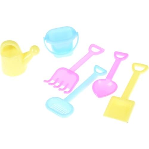 6 Pieces Classic Plastic Garden Tools Watering Can for 1/6 Barbi Doll House Decor Accs Furniture Toys Kids Xmas Birthday Gift