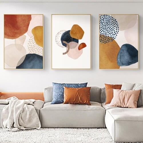 Abstract Geometric Line Morandi Orange Watercolor Nordic Posters And Prints Canvas Painting Wall Pictures For Living Room Decor