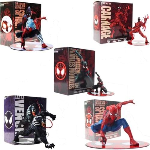 ARTFX Statue Spiderman Figure Toys Carnage Venom Black Spider-Man Miles Morales Collectible Model Dolls