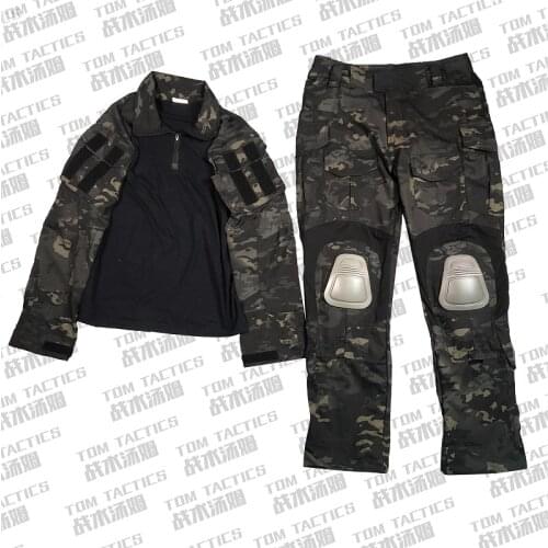 GEN3 Black Camouflage Tactical Frog Paintball Tactical Suit Long Sleeve Top + Combat Pants With Knee Pads