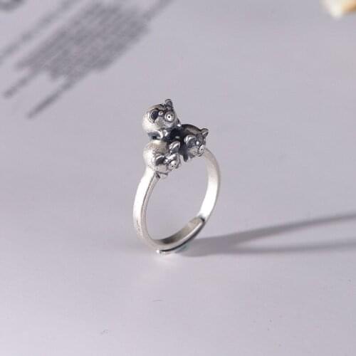 FNJ Animal Pig Rings 925 Silver Adjustable Size Popular S925 Solid Silver Ring for Women Jewelry Fine