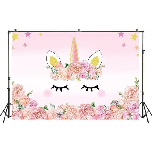 HUAYI Photography Backdrop Birthday Party Desserts Cake Table Decor Photo Background Unicorns Flowers Baby Shower BackdropW-3639