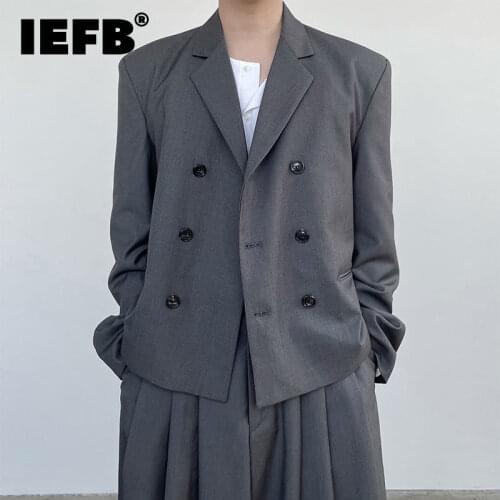 IEFB Mens Wear Gray Suit Coat Casual Korean Double Breasted Button Short Blazer For Male 2021 Autumn Coat Jackets 9Y9095
