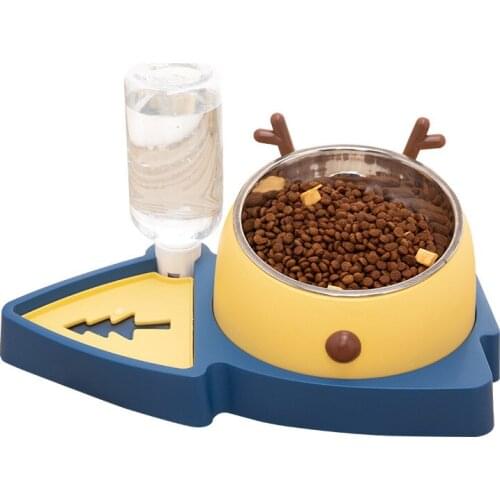 Pet Bowl Automatic Drinking Fountain Cat and Dog Feeding Bowl Drinking Water Cat Food Bowl Stainless Steel Elk Shaped Feeder