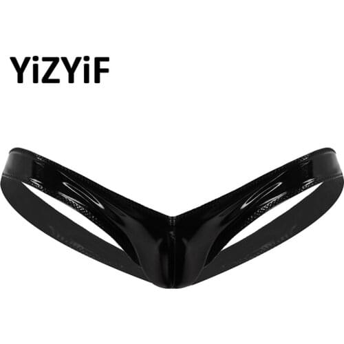 Mens Jockstrap Thongs Underwear Sexy Wet Look Patent Leather Lingerie Bulge Pouch Open Butt Sexy Mini Panties Briefs Underwear