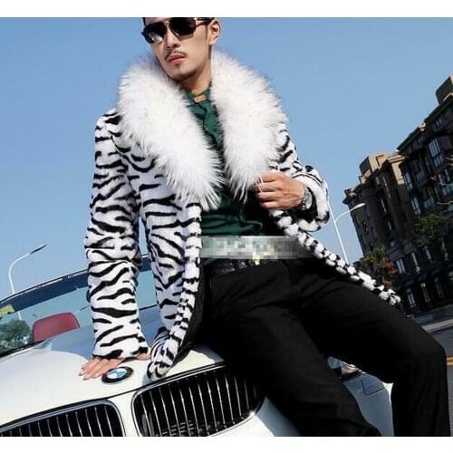 Mens Winter Fur Coat Parka Fur Collar Overcoat Striped Thicken Outwear Furry Coat Parkas New 2020