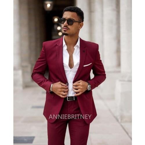 Newest Slim Fit Men Suit Red Wine Notch Lapel Business Casual Evening Tuxedo 2 Piece(Blazers+Pant) Custom Made Wedding For Man