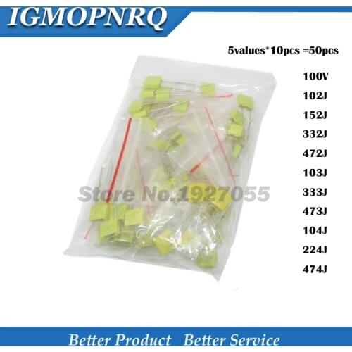 5values*10pcs =50pcs Correction capacitor package kit KIT 100V 102J 152J 332J 472J 103J 333J 473J 104J 224J 474J