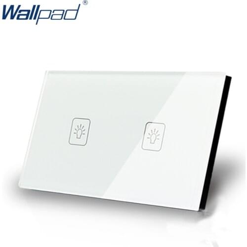 2 Gang 1 Way 118*72mm Wallpad White Glass Touch Wall Switch Panel, LED 110V-250V AU US Standard Light Switch , Free Shipping