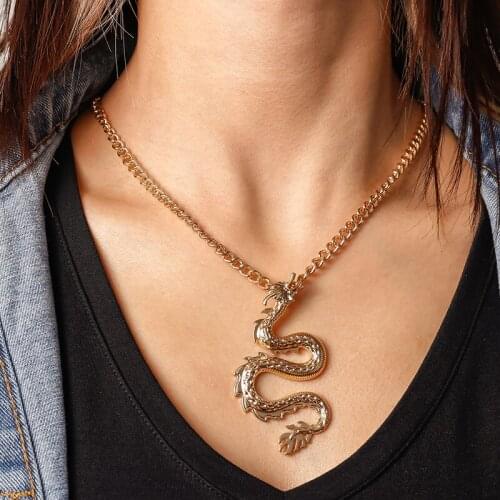 New Ins Style Big Dragon Pendant Necklaces for Women Men Gold Color Jewellery Mascot Ornaments Lucky Symbol Gifts