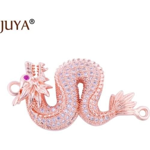 Jewelry Making Supplies Punk Rock Style Dragon Charm Connectors For Men Women Bracelet Making Micro Pave CZ Copper Accessories