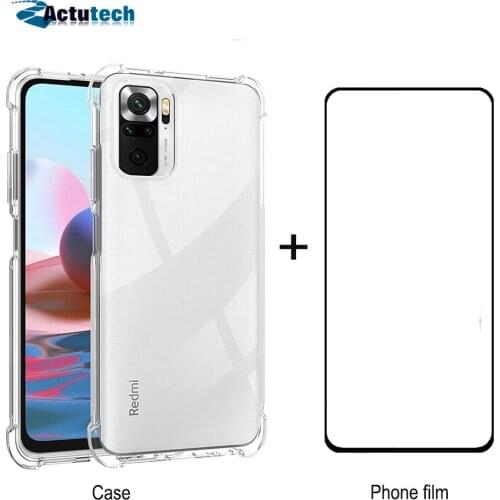 Shockproof Phone Case For Xiaomi Redmi Note 10 Pro Max 10S 5G Soft TPU Phone Back Cover Tempered Mobile Phone Protective Film